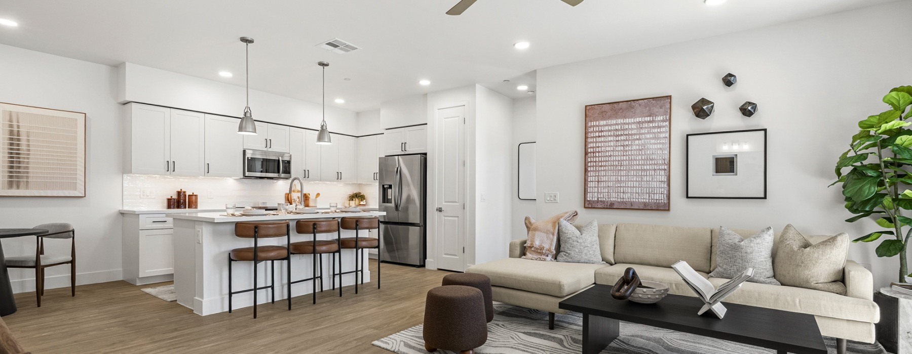 a living room with a couch and a table