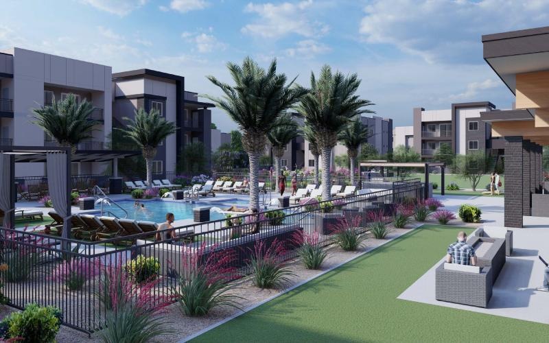 a pool in a courtyard